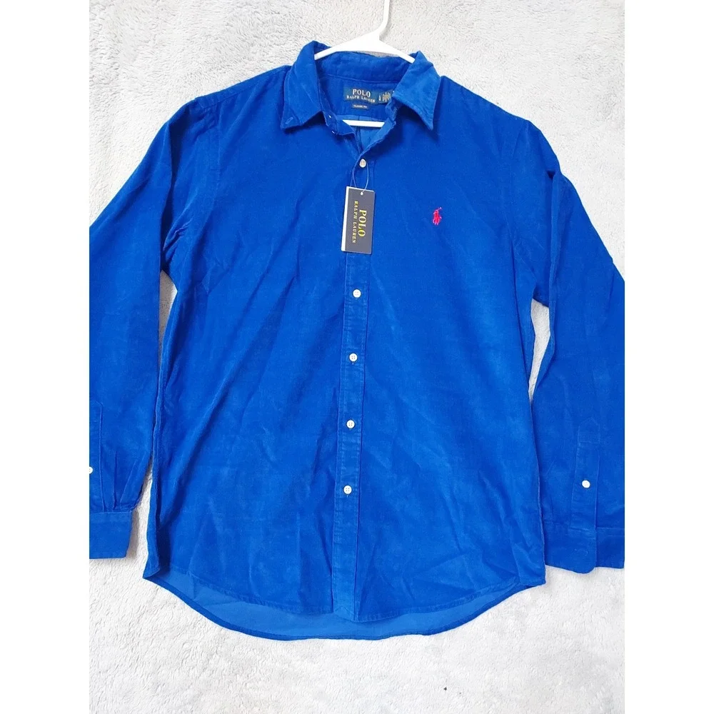 NEW Polo Ralph Lauren Corduroy Shirt Men Large Classic Fit Button Down Blue NWT